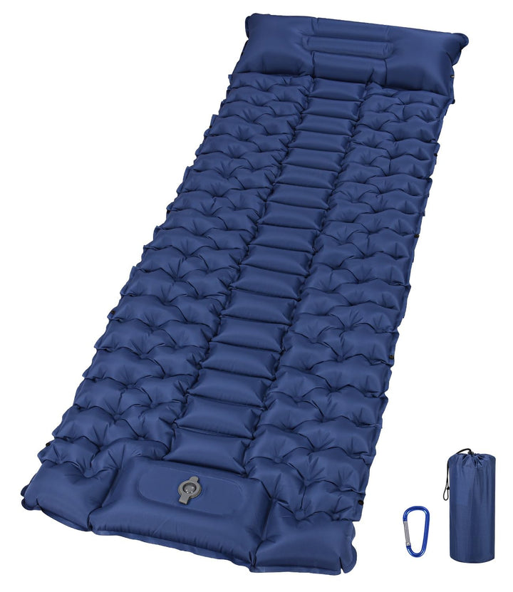 Isomatte Selbstaufblasend, 10cm Dicke Luftmatratze Camping mit Fusspressepumpe und Kissen, Anti-Rips