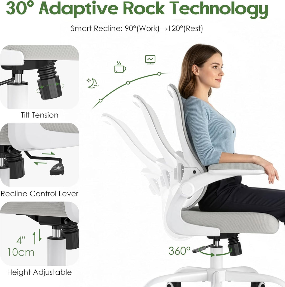 Farini Ergonomischer Mesh Rollcomputer Stuhl mit Verstellbarer Lendenstütze und aufklappbaren Armleh