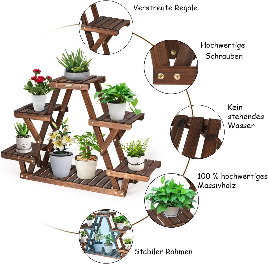 GOPLUS 6 Ebenen Blumenregal, Pflanzenregal, Blumentreppe Holz für Garten & Balkon, 99x25x64cm