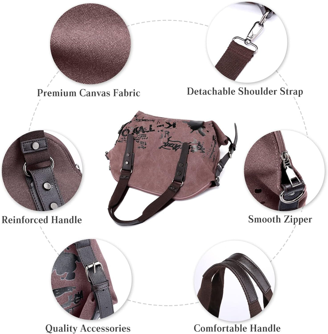 PORRASSO Casual Schultertasche Damen Umhängetasche Grosse Handtasche Frauen Segeltuch Henkeltasche H