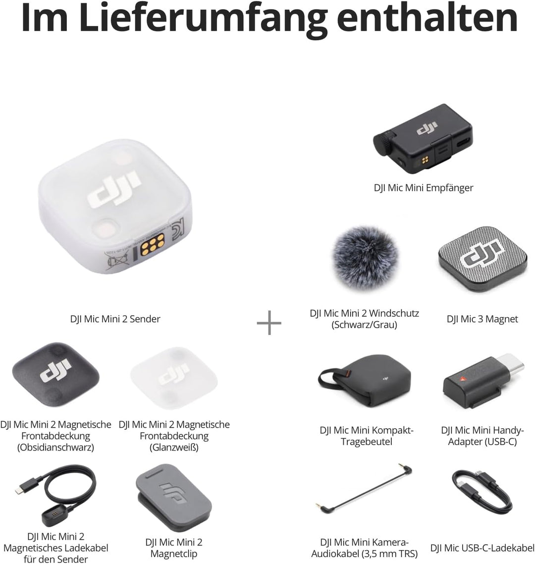 DJI Mic Mini 2 (1 TX + 1 Standard RX), kabelloses Lavalier-Mikrofon für iPhone und Android/Kamera/Ta