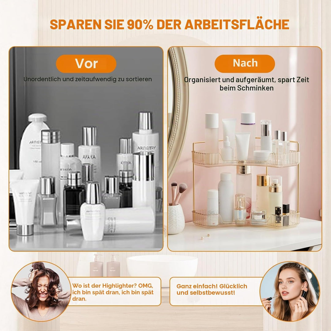 SHANNA Eckiger Make Up Kosmetik Organizer: Verstellbares Make-up-Regal für die Kommode, Multifunktio