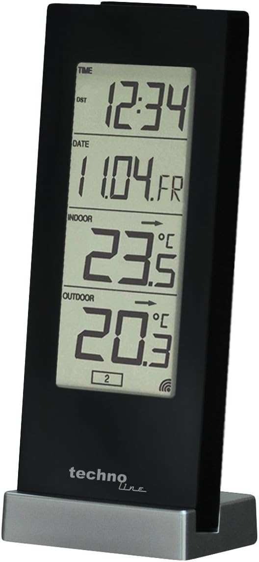 Technoline WS 9767 digitale Wetterstation mit Batterien und Funkuhr, Schwarz schwarz mit Batterien,