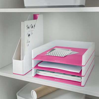 Leitz Briefkorb A4, 4er Pack, Zweifarbiges Design, Weiss/Pink, Duo Colour, WOW, 53611023 Weiss / Pin