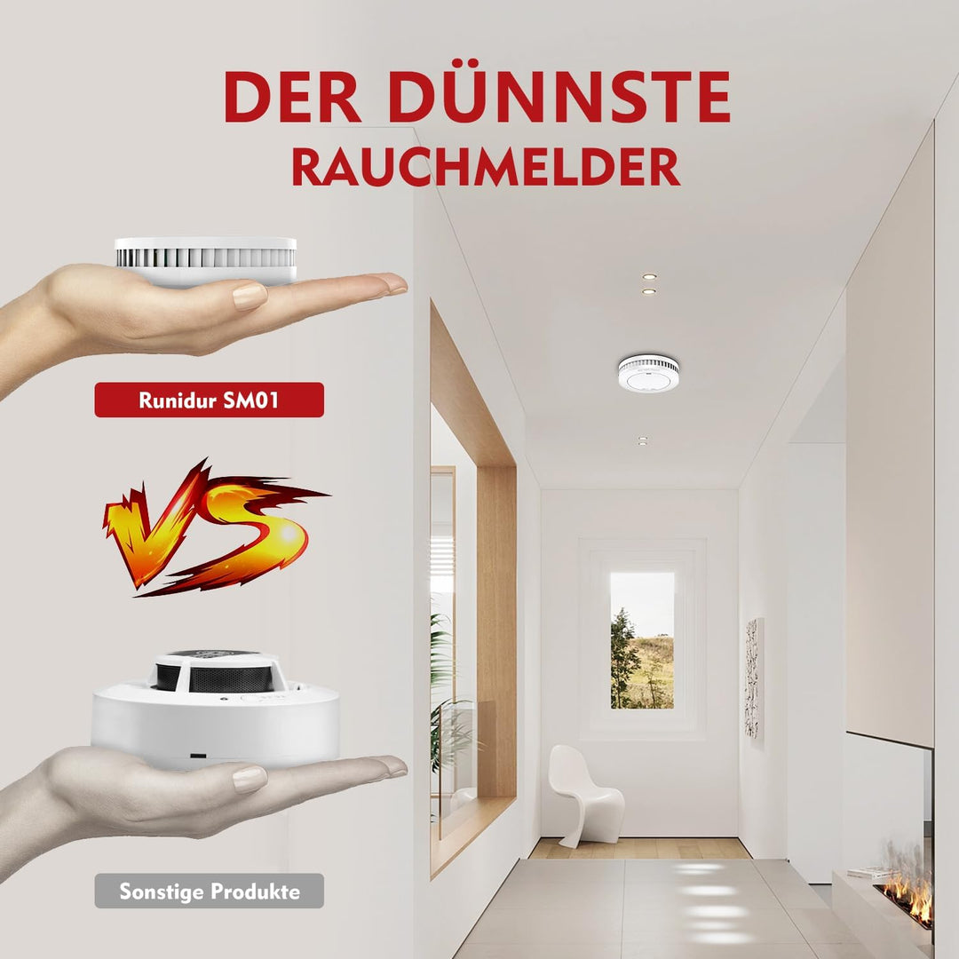 RUNIDUR 5er Feuermelder Set 10 Jahren Batterie, kostenloser Rückgabe, Feuermelder ohne Blinken, Weis