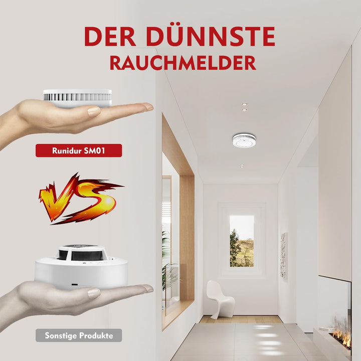 RUNIDUR 5er Feuermelder Set 10 Jahren Batterie, kostenloser Rückgabe, Feuermelder ohne Blinken, Weis