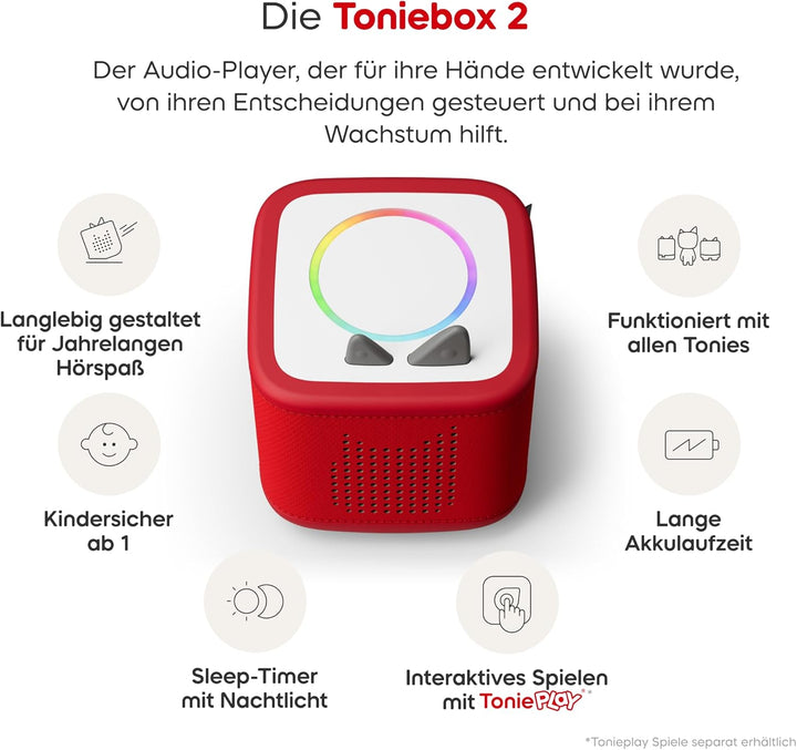 tonies Toniebox 2 Bundle Incl. My First Bauernhof Set, Rot, Audioplayer für Hörbücher, Lieder, Einsc