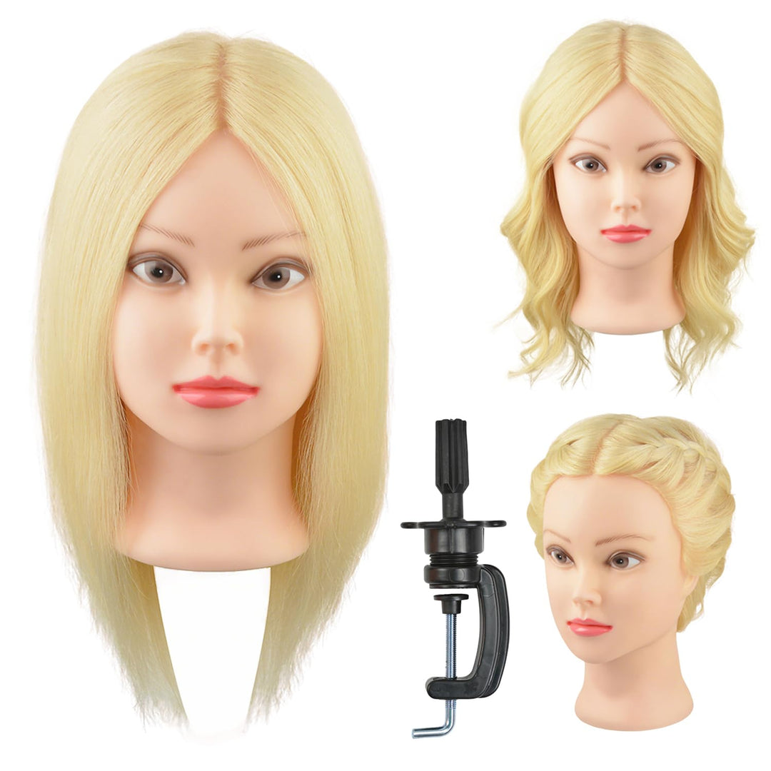 Mannequinkopf mit 100% Echthaar mit Verstellbarer Klemmhalterung fur Frisurendesign und Flechtibunge