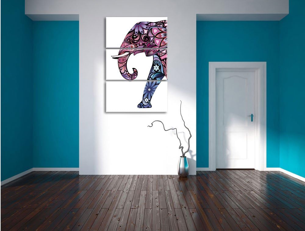 Pixxprint Elefant mit Ornamenten 3-Teiler Leinwandbild 120x80 Bild auf Leinwand