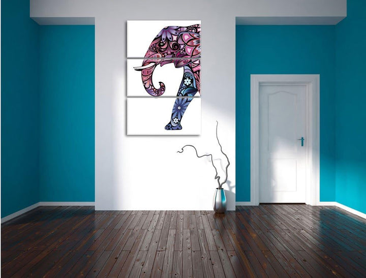 Pixxprint Elefant mit Ornamenten 3-Teiler Leinwandbild 120x80 Bild auf Leinwand