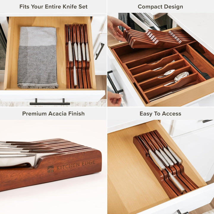 KitchenEdge Messerblock-Organizer aus Akazienholz – für 5 lange + 6 kurze Messer (nicht enthalten),