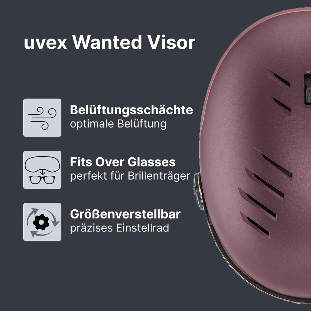 uvex Wanted Visor ski Helmet for Women & Men - Adjustable Helmet with Integrated Visor bramble - ant