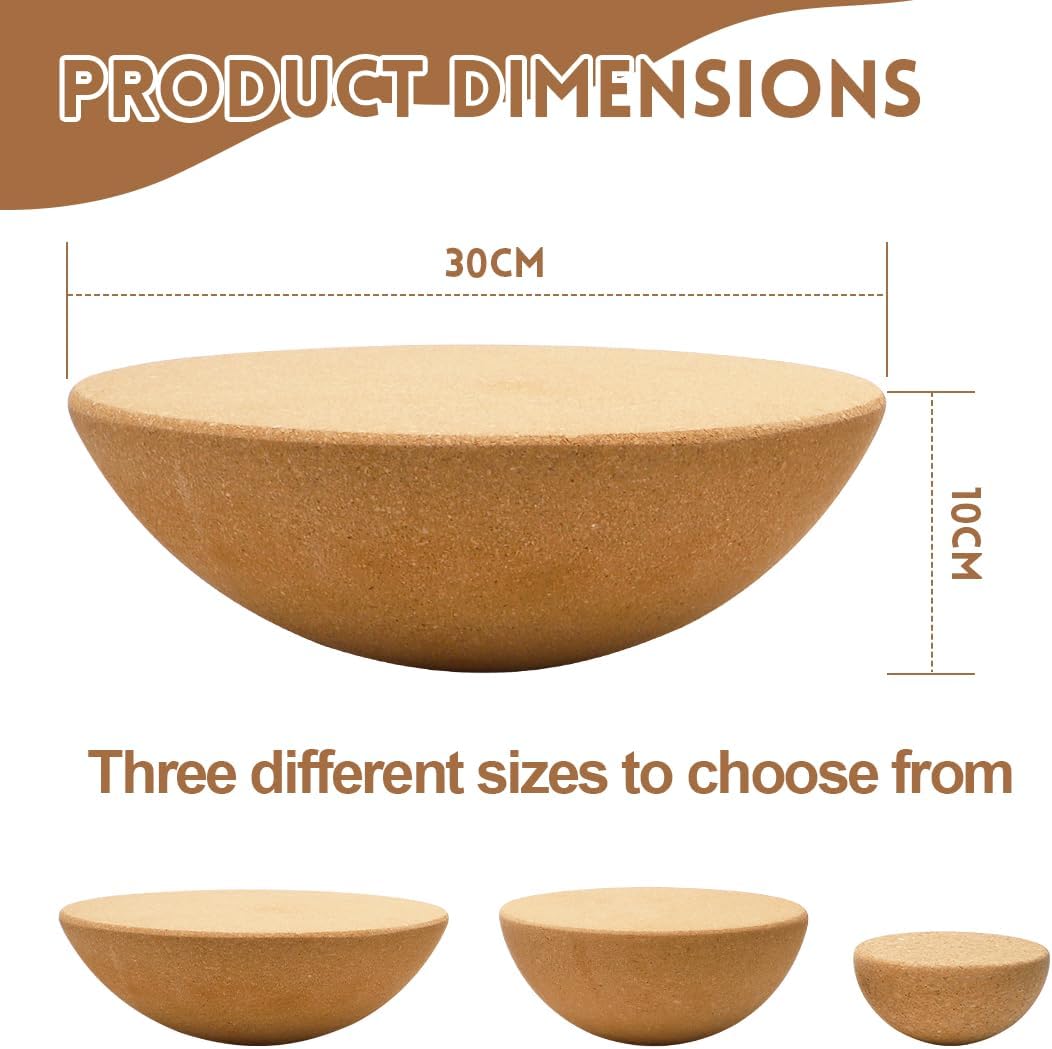 Yuragim Balance Board Kork Halbkugel Ø 15cm | Ø 25cm | Ø 30cm Balance Trainer, Rutschfestes Balance-