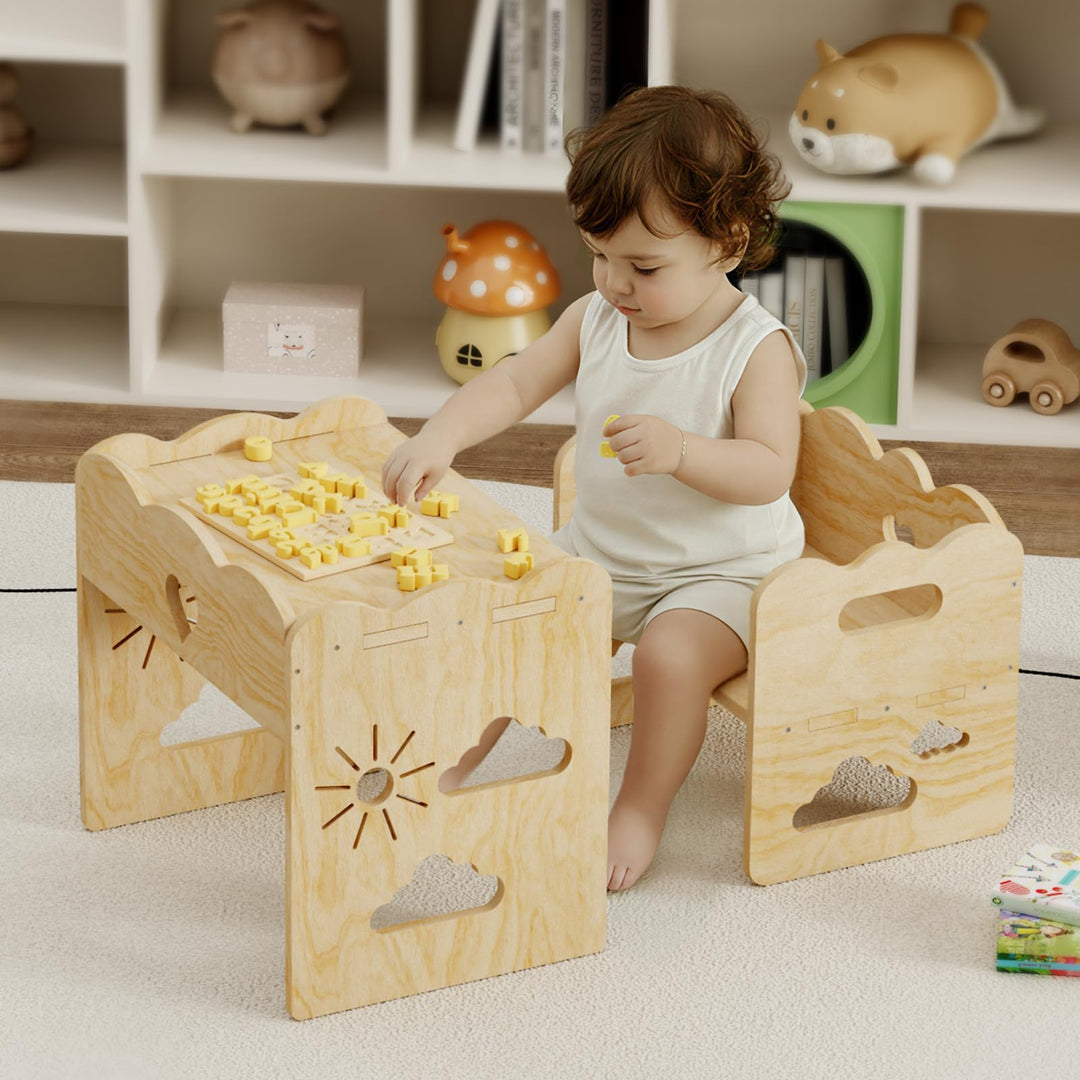 Giklux und Stuhlsets für Kindertisch, Tisch und Stuhl aus Holz, Montessori-Tisch, Montessori-Möbel,