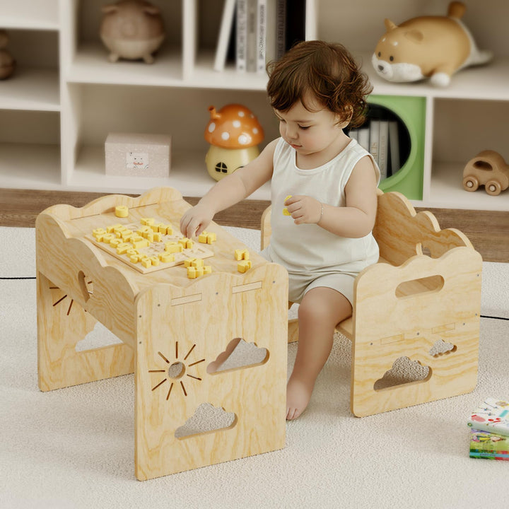 Giklux und Stuhlsets für Kindertisch, Tisch und Stuhl aus Holz, Montessori-Tisch, Montessori-Möbel,