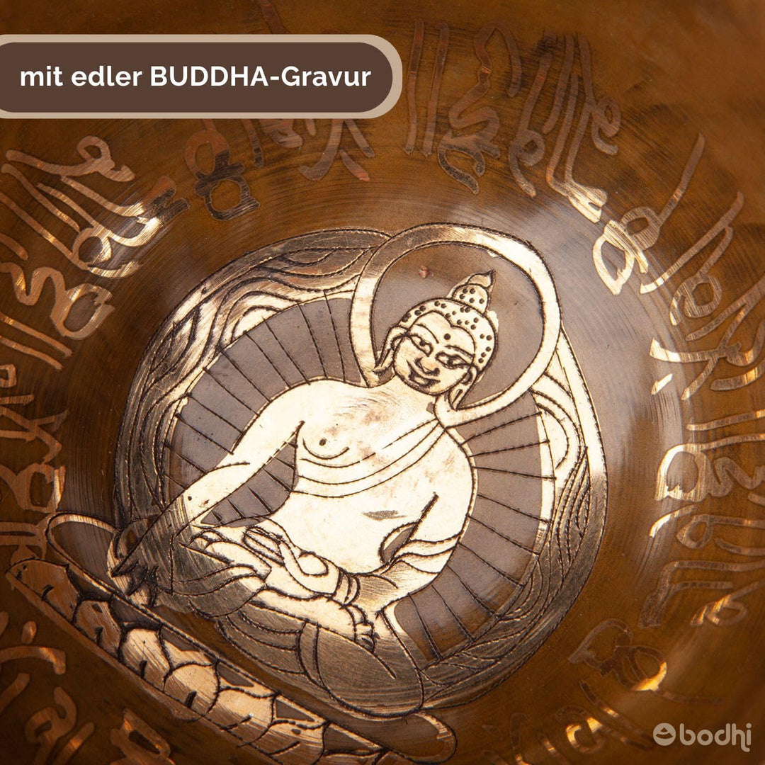 Bodhi Tibetische Klangschale Ø 11 cm | Singing Bowl mit Buddha Gravur | Handgefertigtes Klangschalen