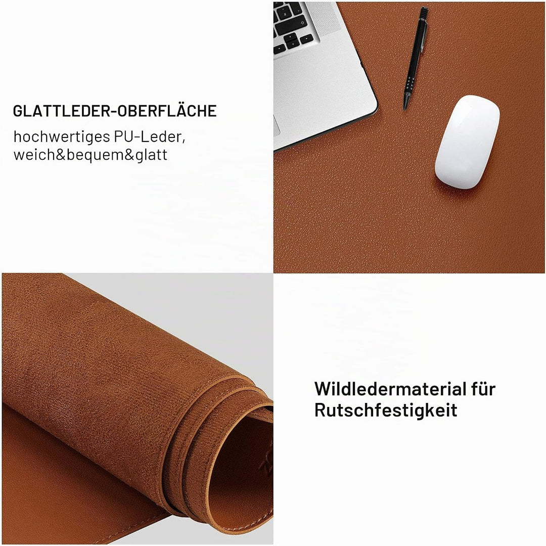 ZORESYN Schreibtischunterlage 140x60cm (Braun) - Premium Kunstleder Tischmatte mit Rutschfester Unte