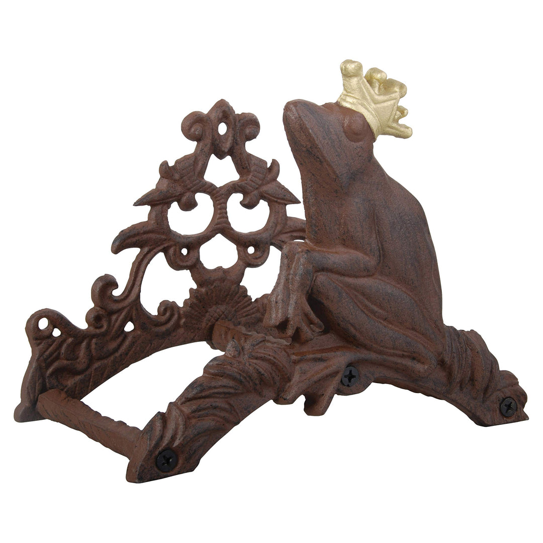 Esschert Design Schlauchhalter Frosch + Krone, rost, Gusseisen, Froschmotiv, Wandmontage, ca. 20,5 x