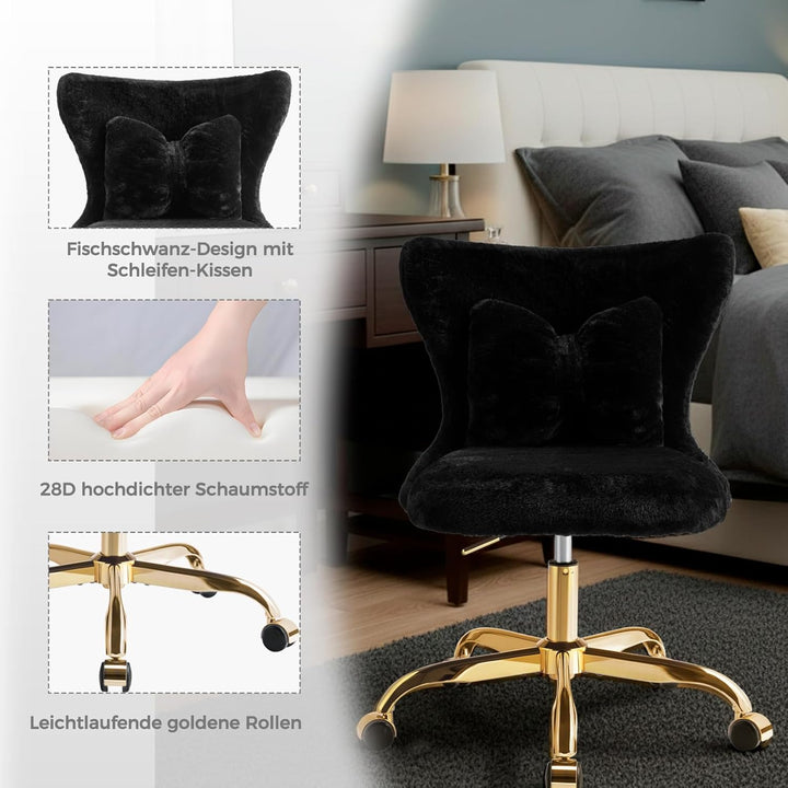 Schminktisch Stuhl mit Rollen Gold, Schreibtischsessel Mädchen, Drehstuhl Home Office mit Kissen, Hö