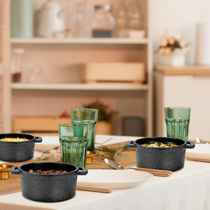 4er Set Mini Gusseisentopf 250 ml, Cocotte mit Deckel für Tapas & Dips | Kleine Auflaufform aus mass