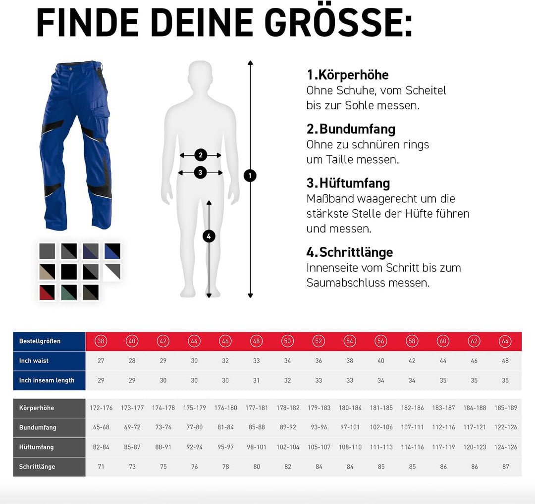 KÜBLER Workwear KÜBLER ACTIVIQ Arbeitshose blau, Grösse 46, Herren-Arbeitshose aus Mischgewebe, leic