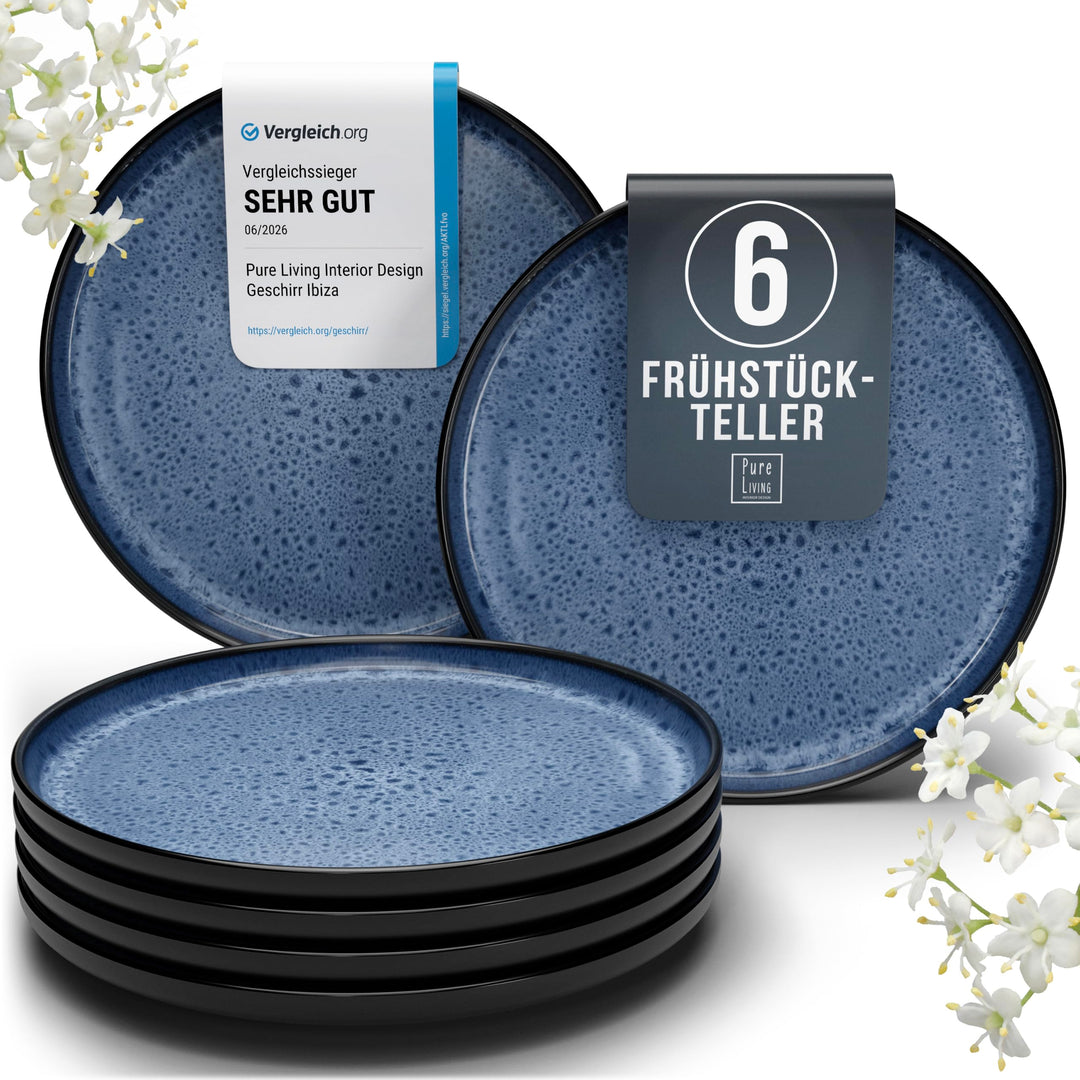 Steingut Frühstücksteller 6 Pers. Ibiza Hochwertiges Mediterranes TEST SEHR GUT Dessertteller Set -