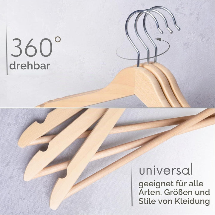 OGIVO Kleiderbügel Holz - 10 Stück - Holzbügel für Ihren Garderobe - Haken um 360° drehbar - Einkerb