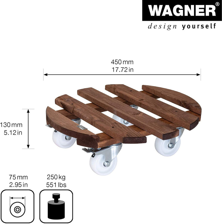 Wagner Pflanzenroller GIGANT Big Ø 45 x 13 cm I Blumenroller für Aussenbereich + Innenbereich I Kübe
