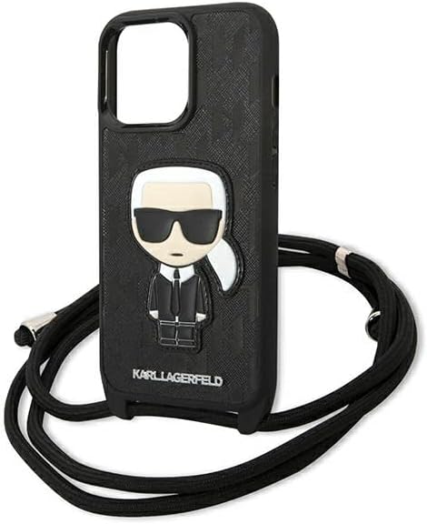 Karl Lagerfeld Monogram Leather Patch und Cord Iconik - iPhone 13 Pro Hülle