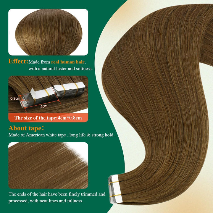 Easyouth Remy Tape Extension Echthaar Skin Weft Tape on Haar Extensions Mittelbraun Tape in Haarverl