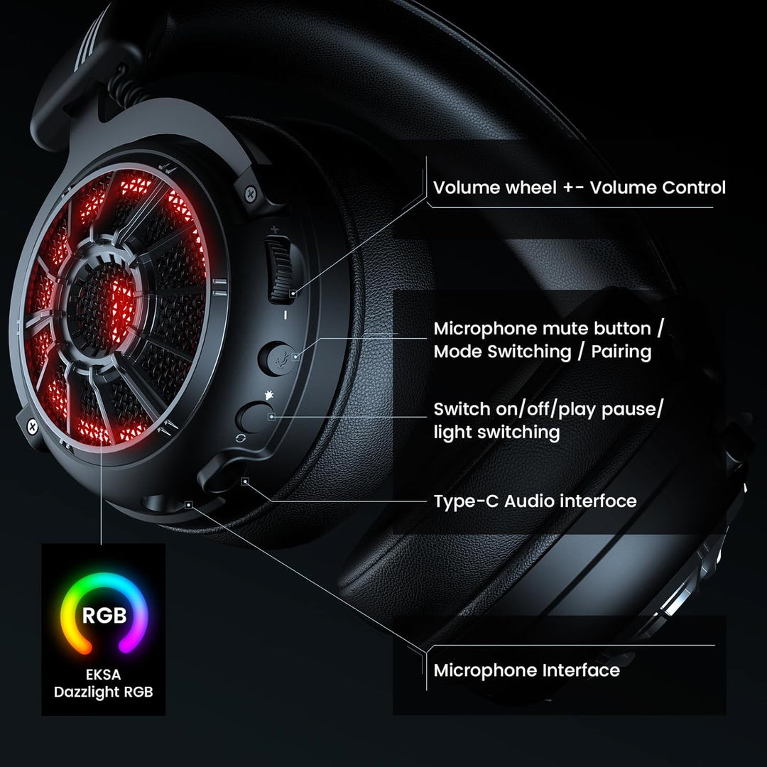 EKSA E5000BT Wireless Gaming Headset, Detachable Noise Canceling Microphone Bluetooth 5.3 Gaming Hea