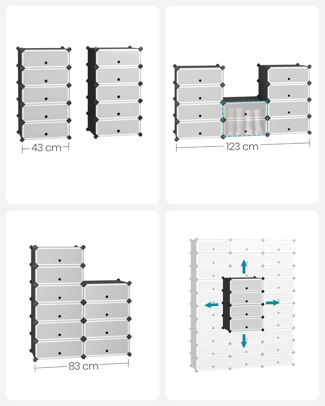 SONGMICS Schuhregal mit 10 Ebenen, Steckregal, Regalsystem, Schuh-Organizer, DIY-Regal, mit Tür, aus