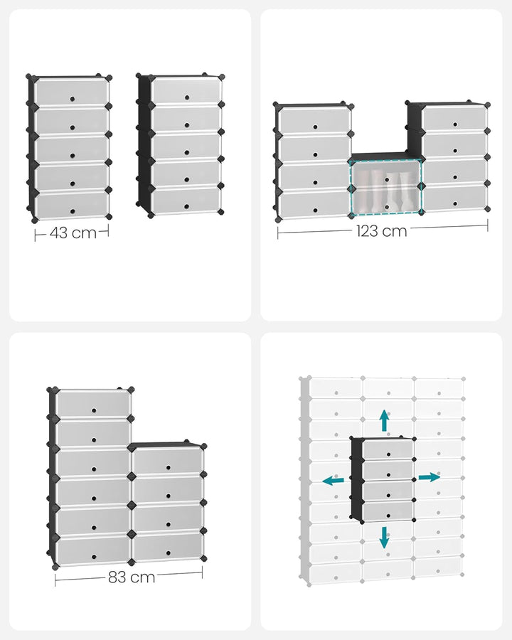 SONGMICS Schuhregal mit 10 Ebenen, Steckregal, Regalsystem, Schuh-Organizer, DIY-Regal, mit Tür, aus