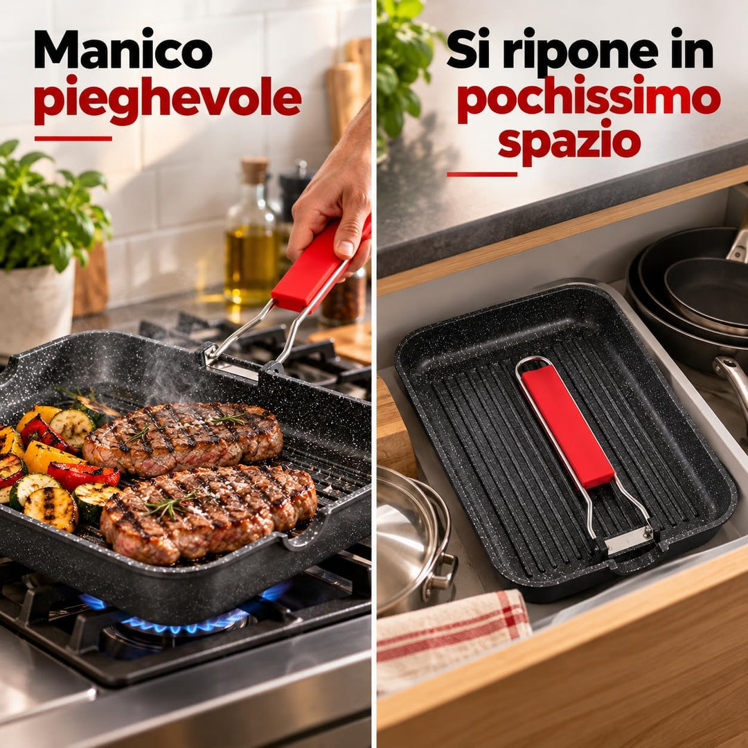 Moneta Grillpfanne 24 x 34 cm Pro Grill mit Klappgriff auch für Induktion