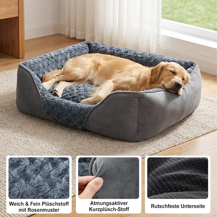 JOEJOY Hundebett Waschbar Flauschig, rutschfest Anti-Angst Hundekorb Weich Bequem Rosensamt, Haustie