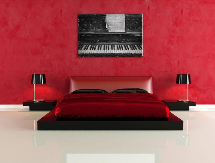 Pixxprint Klavier mit Notenblatt als Leinwandbild/Grösse: 100x70 cm/Wandbild/Kunstdruck/fertig bespa