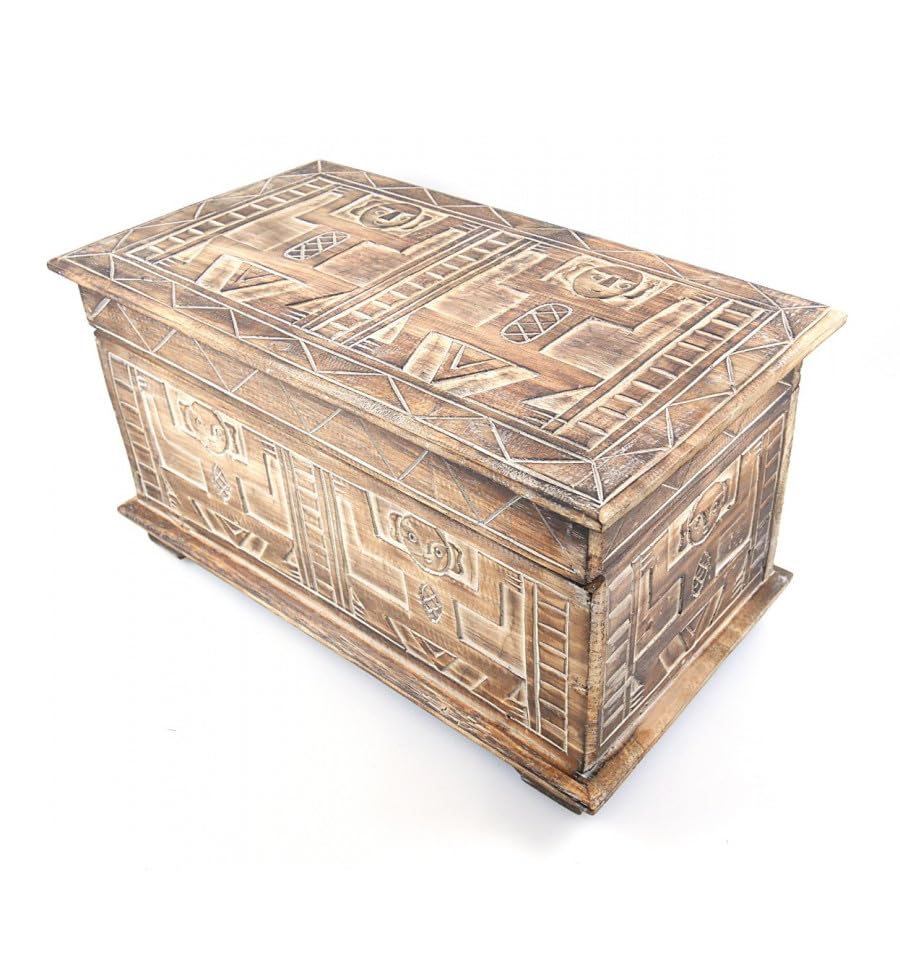 Artisanal Aufbewahrungstruhe aus Holz, Ethno-Stil, afrikanischer Stil