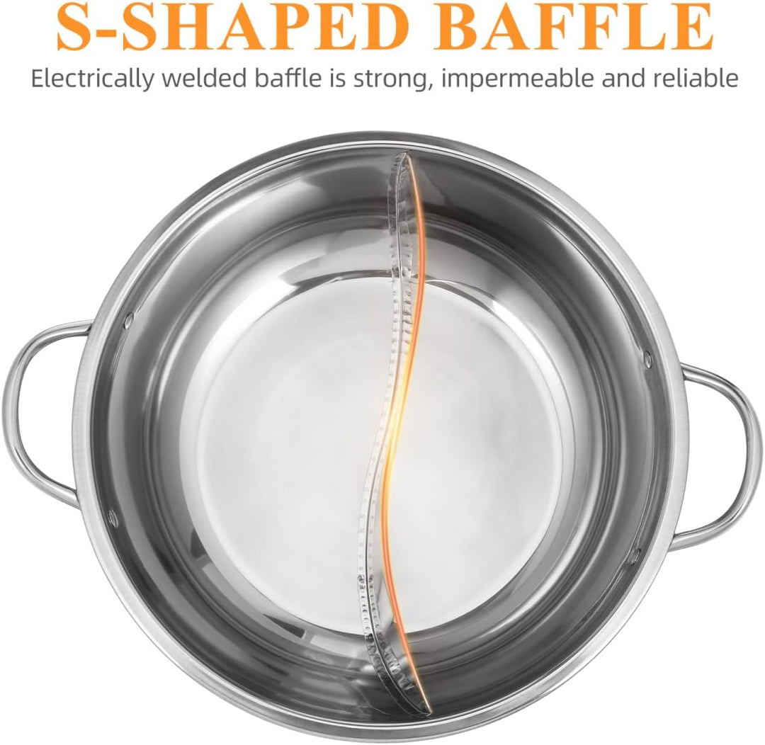 STOBAZA Hot Pot Mit Trennwand Edelstahl 32Cm Doppelseitiger Suppentopf Für Induktionsherd Und Gas Le
