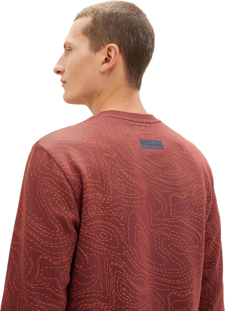TOM TAILOR Herren Basic Sweatshirt mit Allover-Print XXL 32454 - Bordeaux Red Line Design, XXL 32454