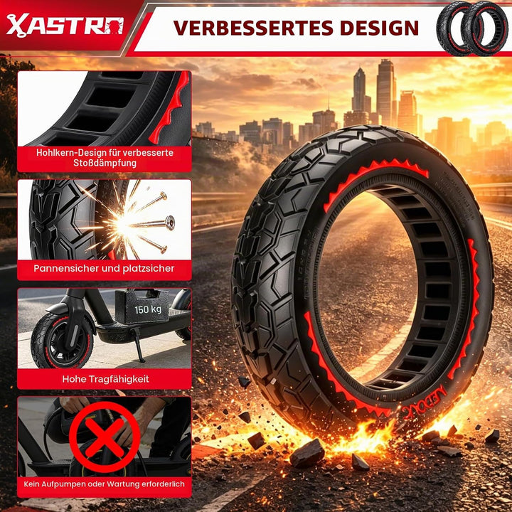 Xastro 2 PCS 10x2,50 E-Scooter Reifen 60/70-6.5 10x2.50 Vollgummi Geländereifen 10x2,5-6,5 Pannensic