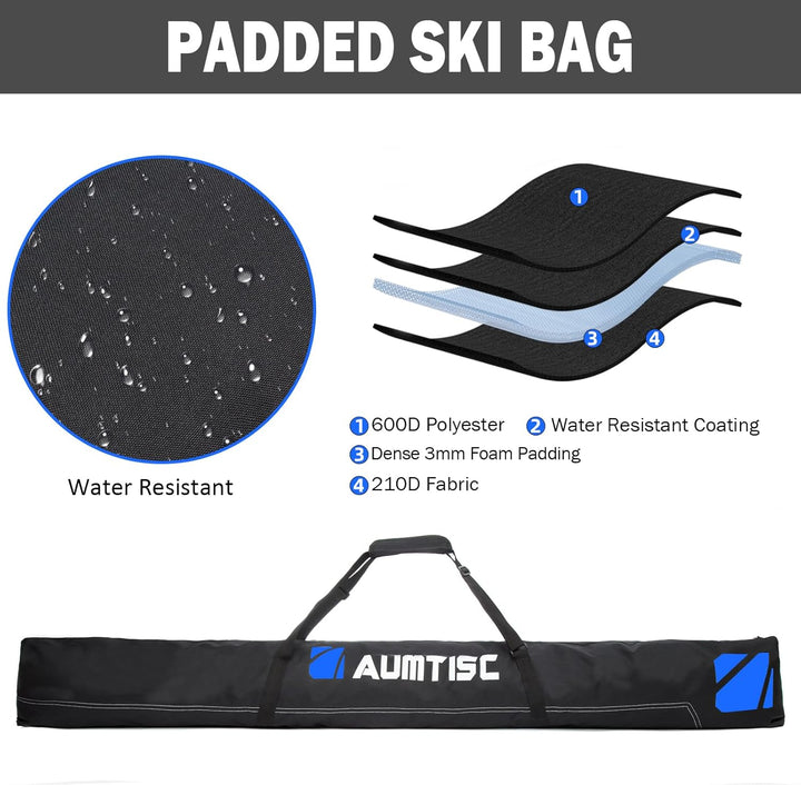 AUMTISC Skitasche Set Skisack &amp;Skischuhtasche Längenverstellbare Bis 200 cm für 1 Paar Ski &amp; Skischu