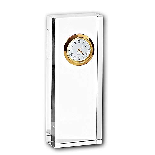 CRISTALICA Glasblockuhr Tischuhr Standuhr für Schreibisch Schrankwand 15cm analog Gold