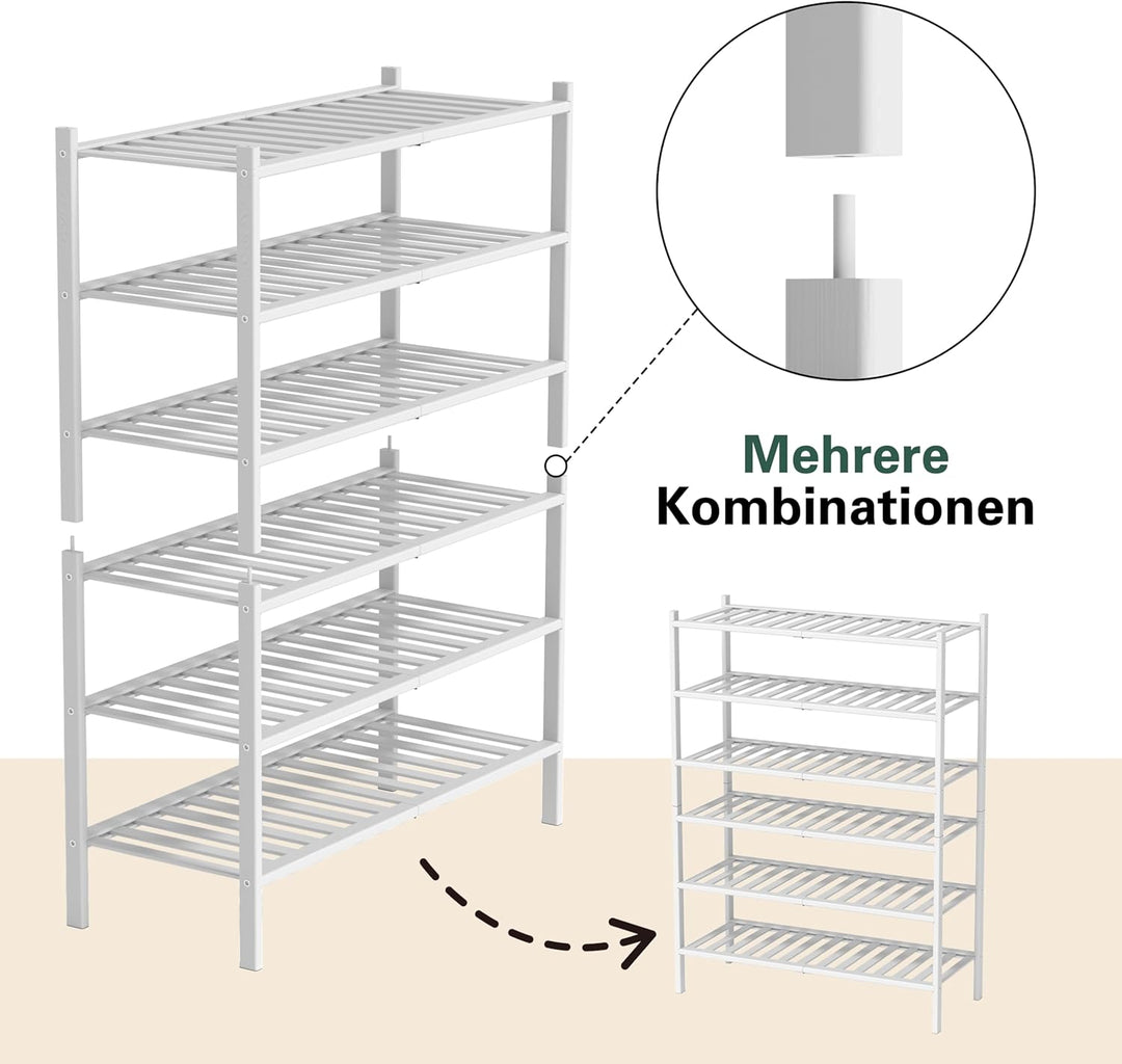 Schuhregal aus Bambus, Schuhablage mit 3 Ebenen, 68 x 28 x 46 cm, Erweiterbar Stapelbar, Schuhschran