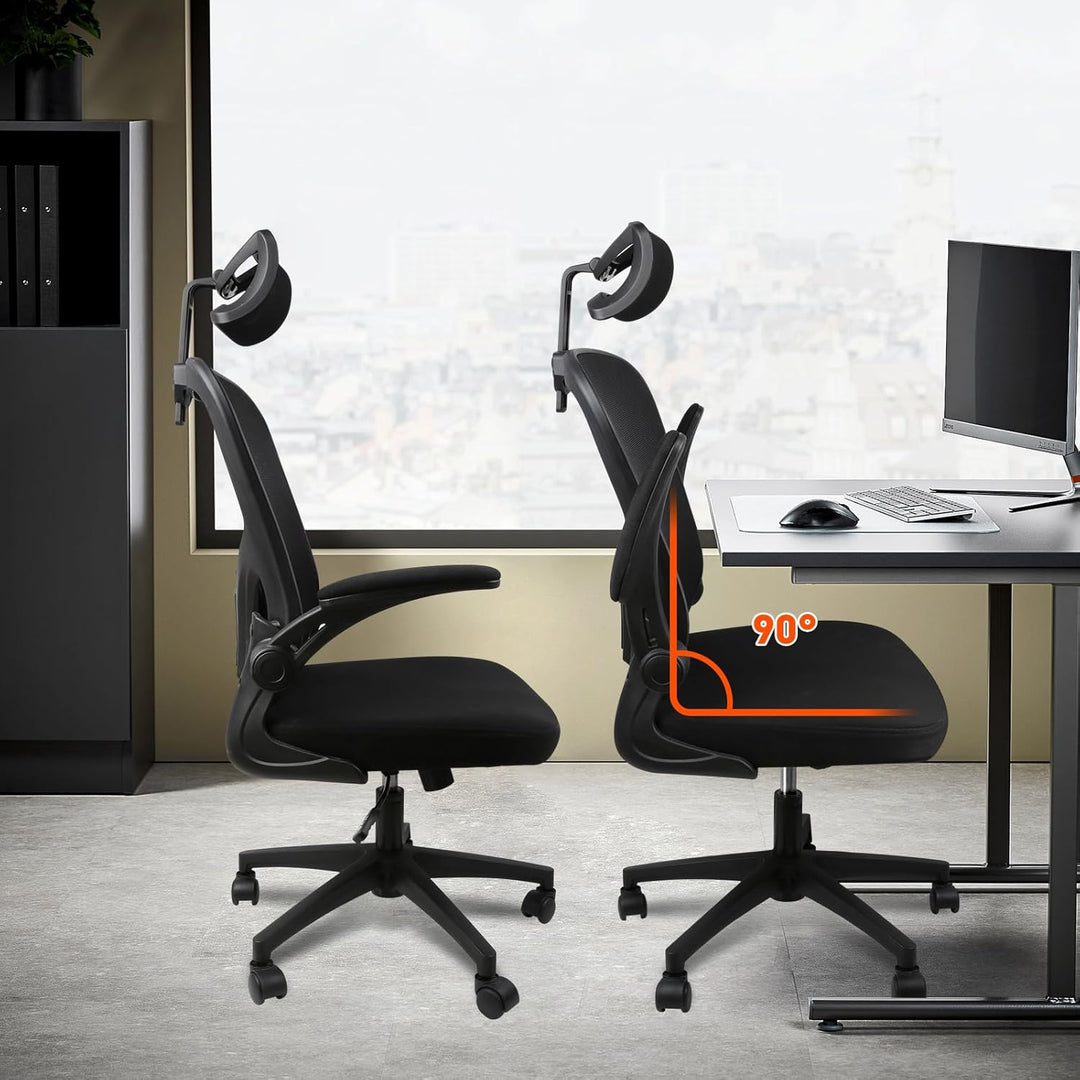 Bürostuhl Ergonomisch, HANGHAIGO Schreibtischstuhl, Bürostuhl mit Kopfstütze, Armlehnen, Lendenwirbe