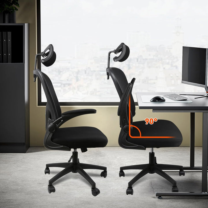 Bürostuhl Ergonomisch, HANGHAIGO Schreibtischstuhl, Bürostuhl mit Kopfstütze, Armlehnen, Lendenwirbe