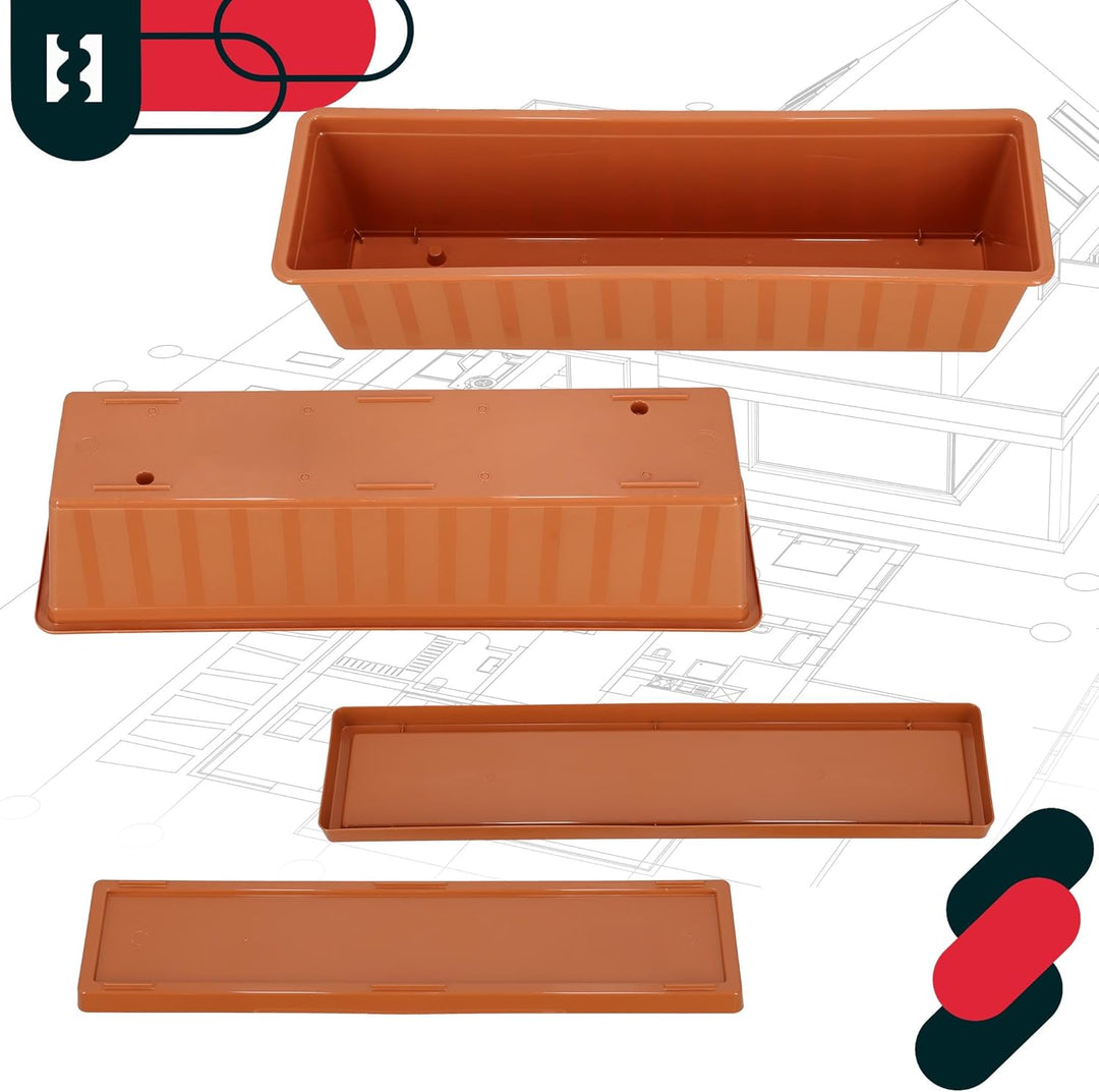 KOTARBAU® 4er Set Blumenkasten - Blumentopf für Balkon - 60 x 18 x 14 cm - Terrakotta - Balkonkasten