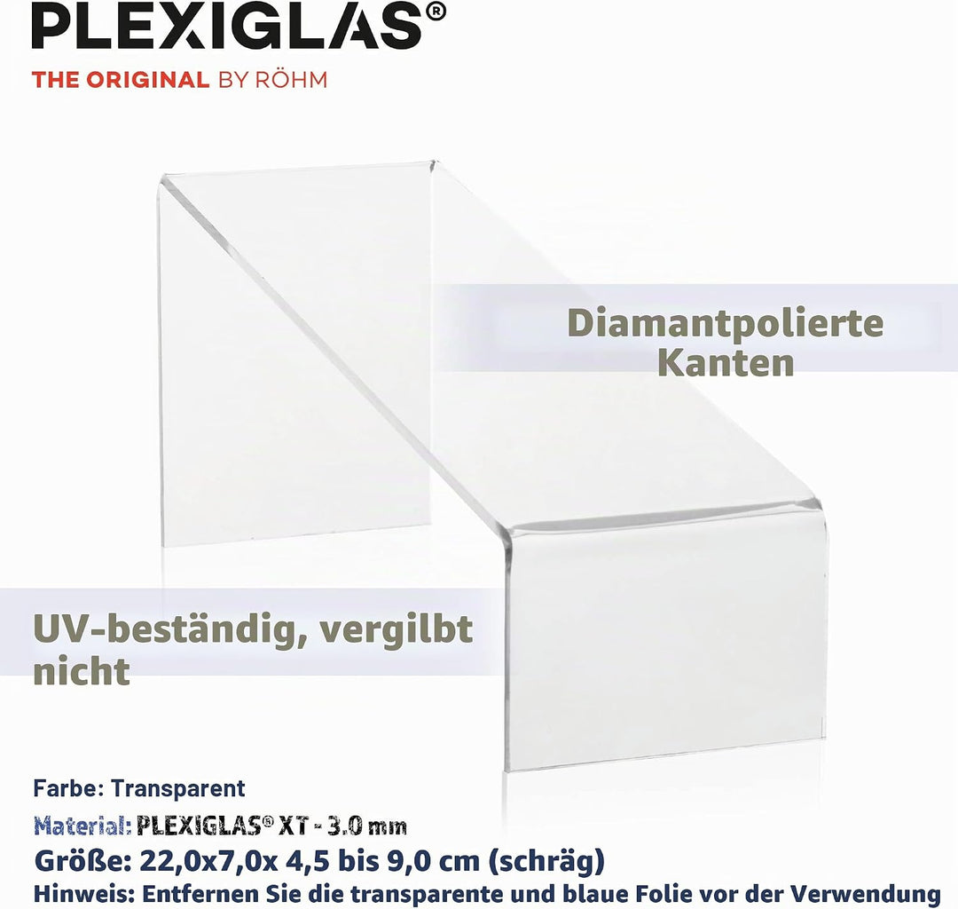 Warenträger-Set als Schuhständer (schräg) und Präsentationsdisplay, transparenter Verkaufsständer, D