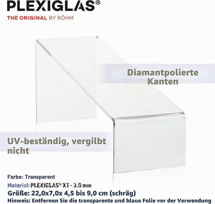 Warenträger-Set als Schuhständer (schräg) und Präsentationsdisplay, transparenter Verkaufsständer, D