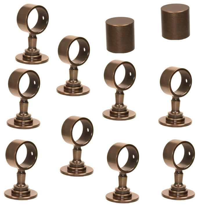 2 Endkappen und 9 Seilträger "bronziert" für 30mm Handlaufseil 2 Endkappen & 9 Seilträger, 2 Endkapp