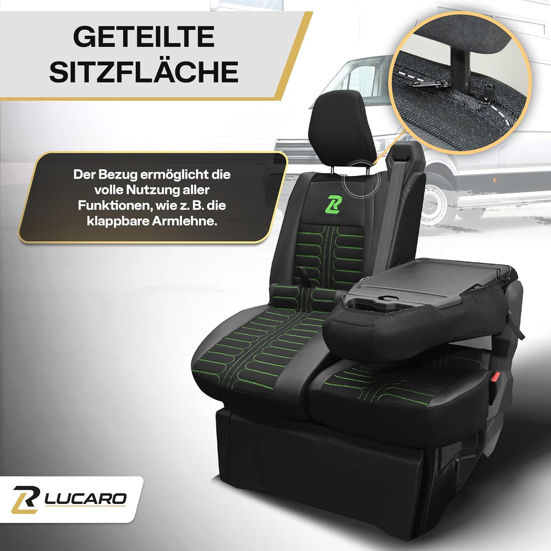 LUCARO Sitzbezüge Auto Set Tornado für Renault Master 4, Nissan Interstar 3 Grün Rückenlehne und Sit